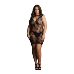 Le Desir - Kanten Mini Jurk met Hoge Hals Queen Size - Zwart