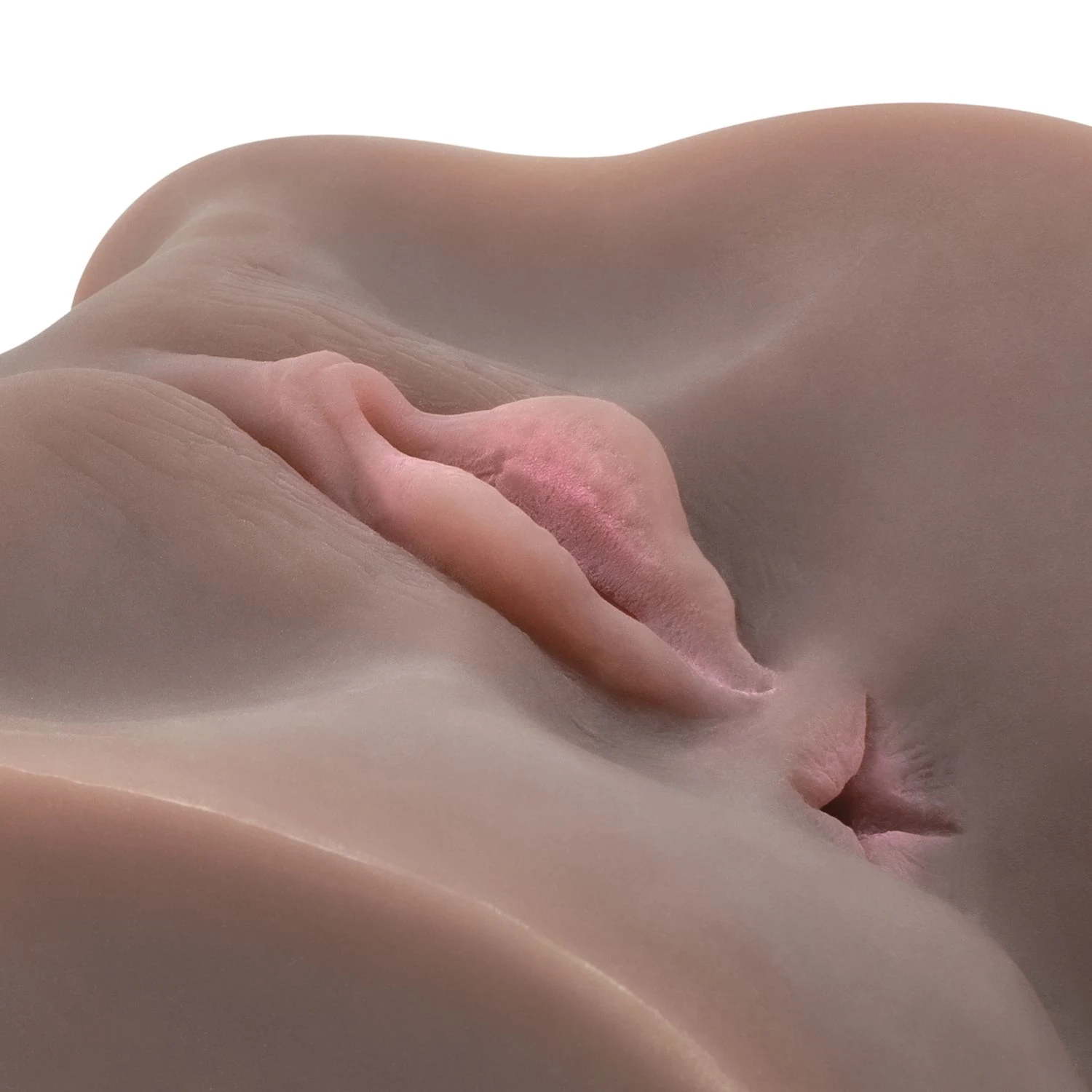 Bruine realistische masturbator met interne structuur van ribbels en noppen