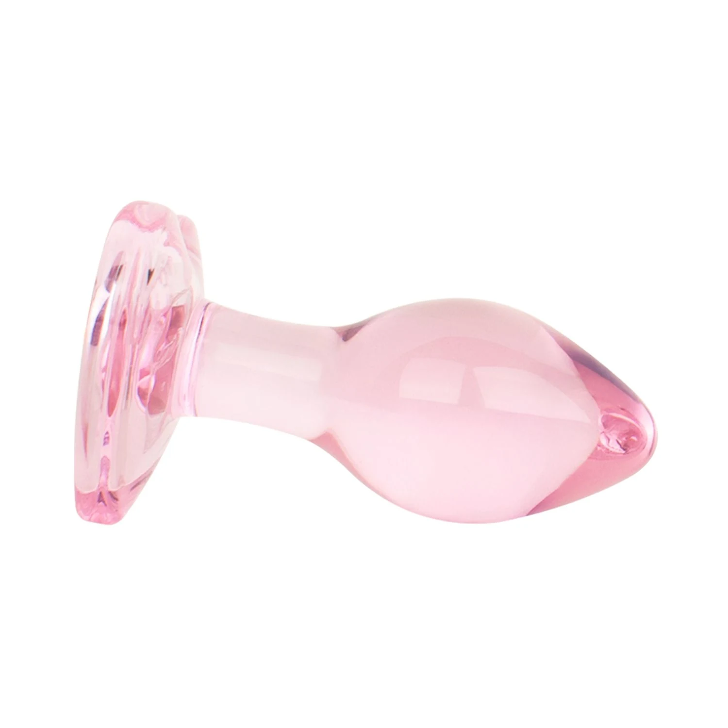 Roze glas anal plug met maximale diameter van 39 mm