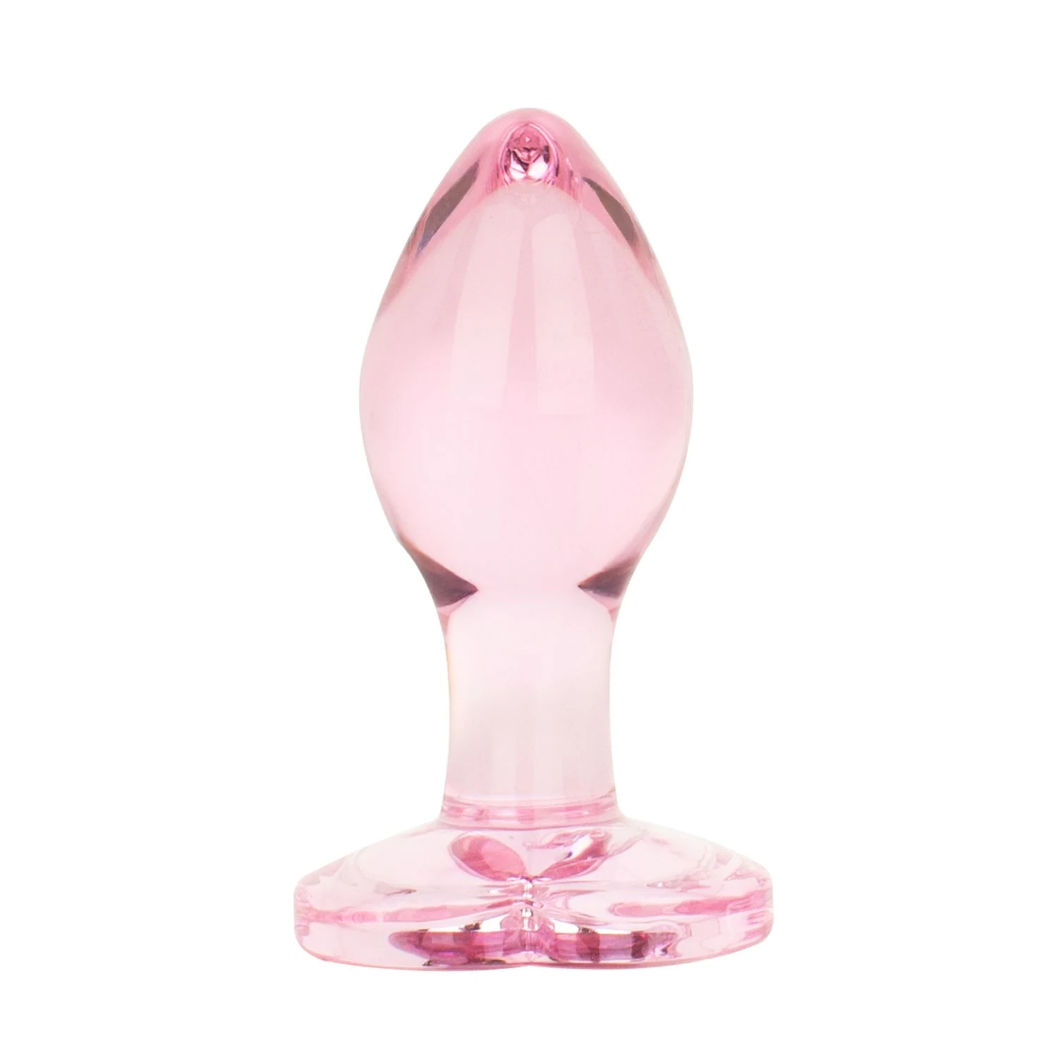 Roze glazen anal plug van 58 gram met taps toelopend design