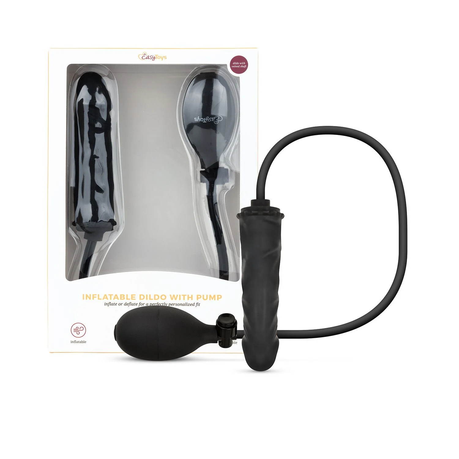 Waterproof opblaasbare dildo met pomp, maximale diameter 34 mm en lengte 145 mm