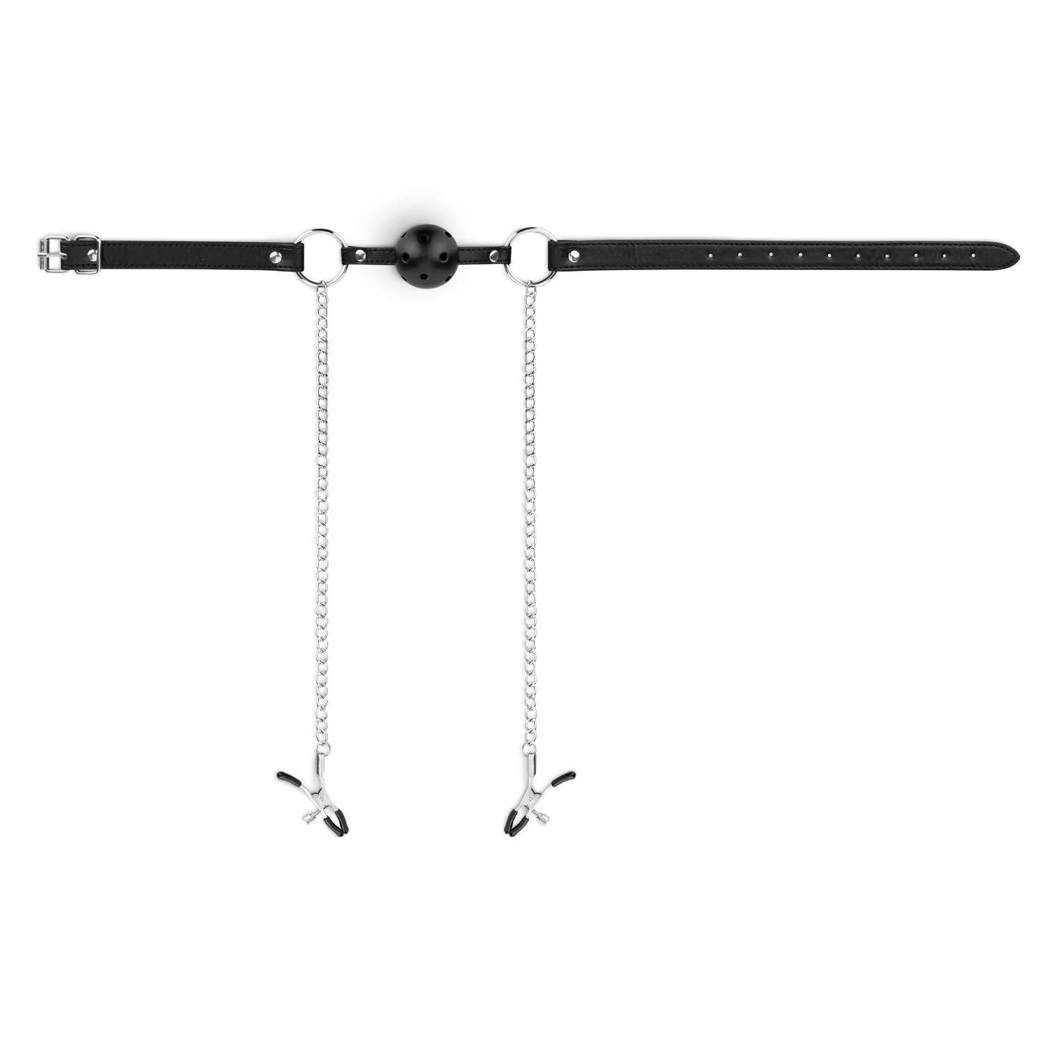 Ball gag met tepelklemmen voor intieme BDSM momenten