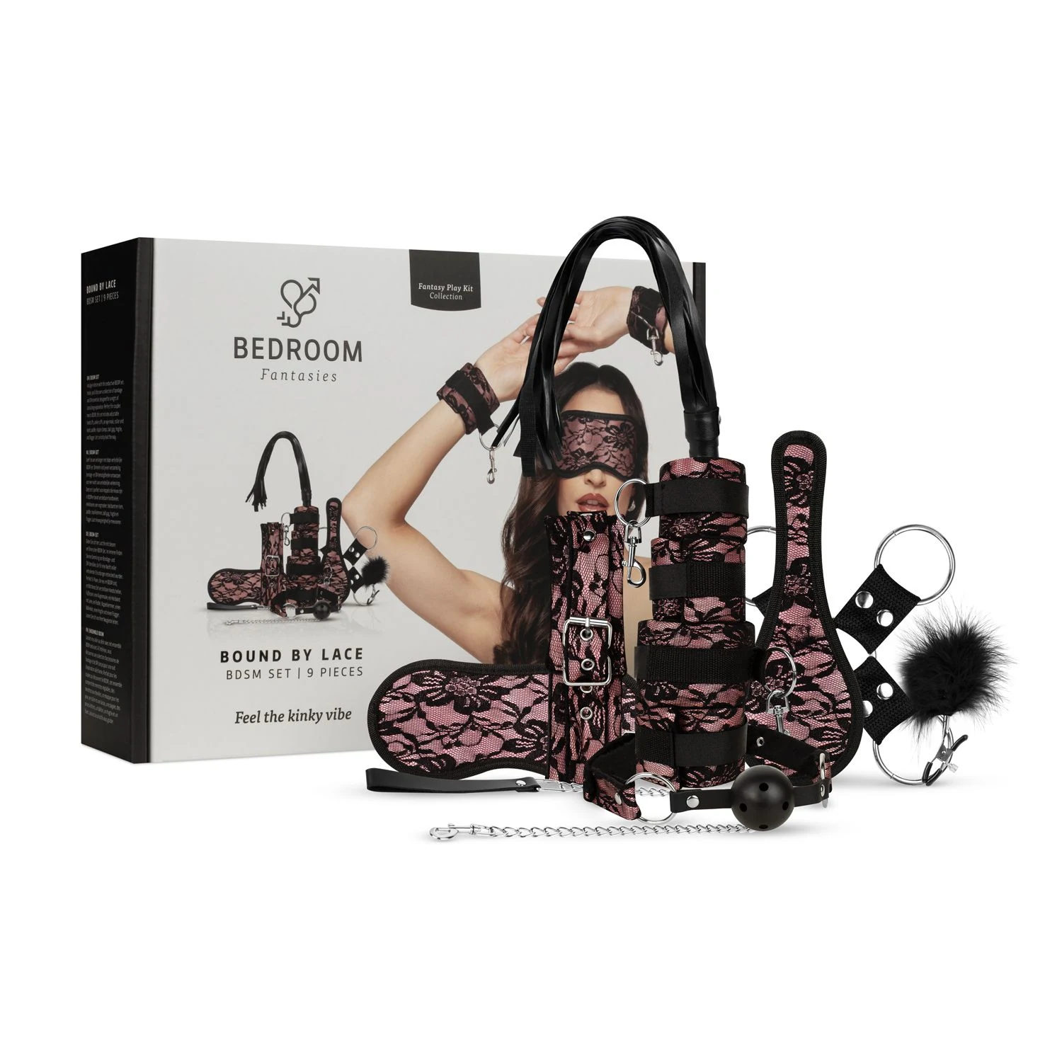8-delige SM set roze van Bedroom Fantasies Bound by Lace