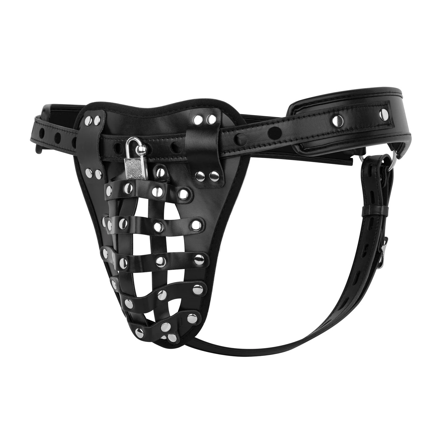 Chastity cage panty zwart met slotfunctie en metalen details
