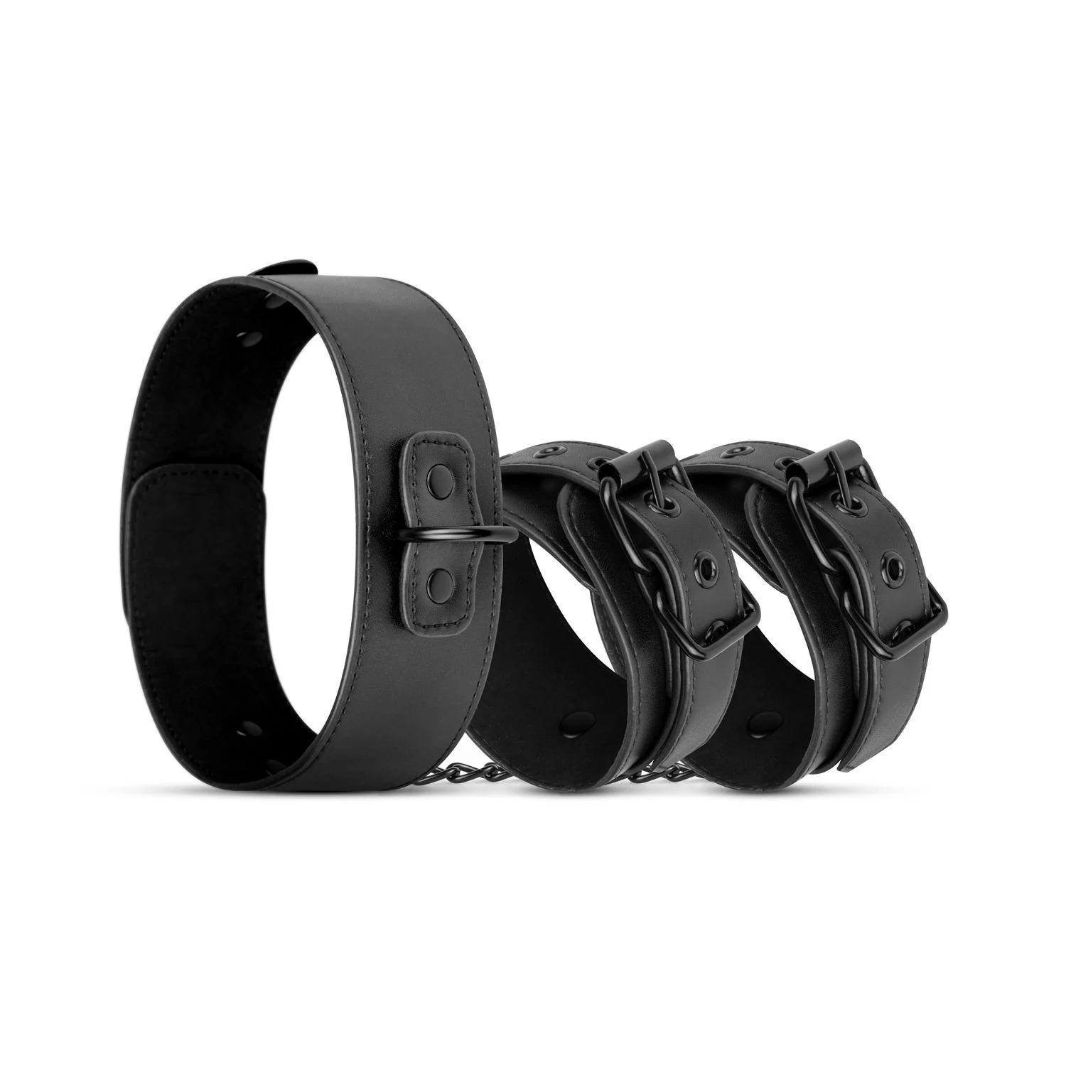 Bedroom Fantasies zwarte BDSM halsband en polsboeien