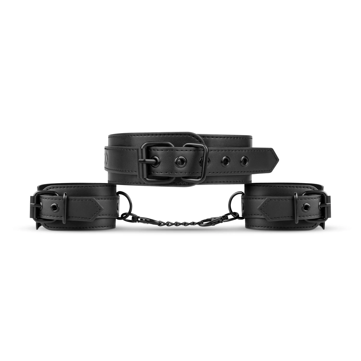 Comfortabele zwarte halsband en polsboeien