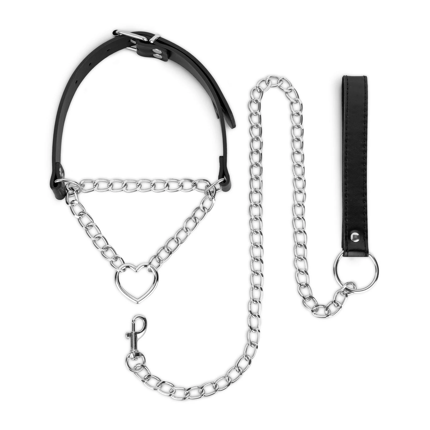 Halsband met ketting zilver van Bedroom Fantasies met imitatielederen details
