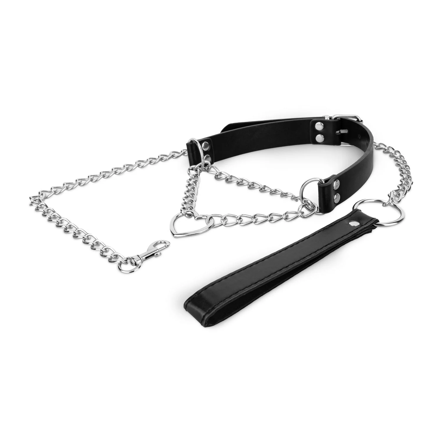 Unisex halsband met ketting zilver voor koppels en bondage