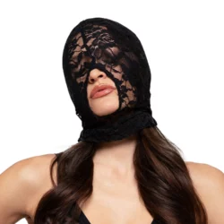 Bedroom Fantasies kanten BDSM masker zwart met mondopening