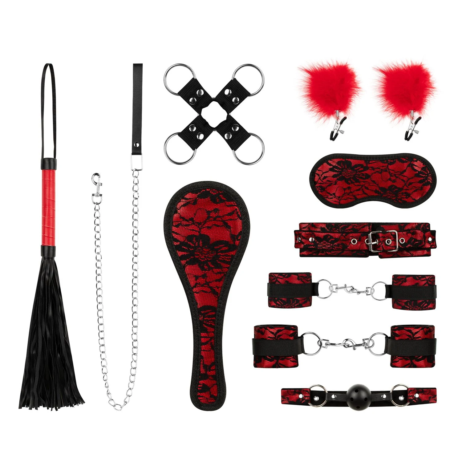Lace & Leather Look bondage set rood voor sensuele controle