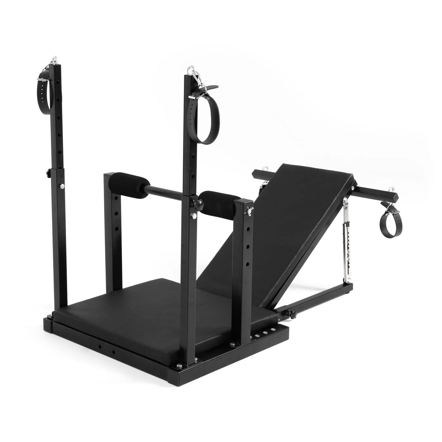 Restraint Chair Low zwart met vier bondage elementen