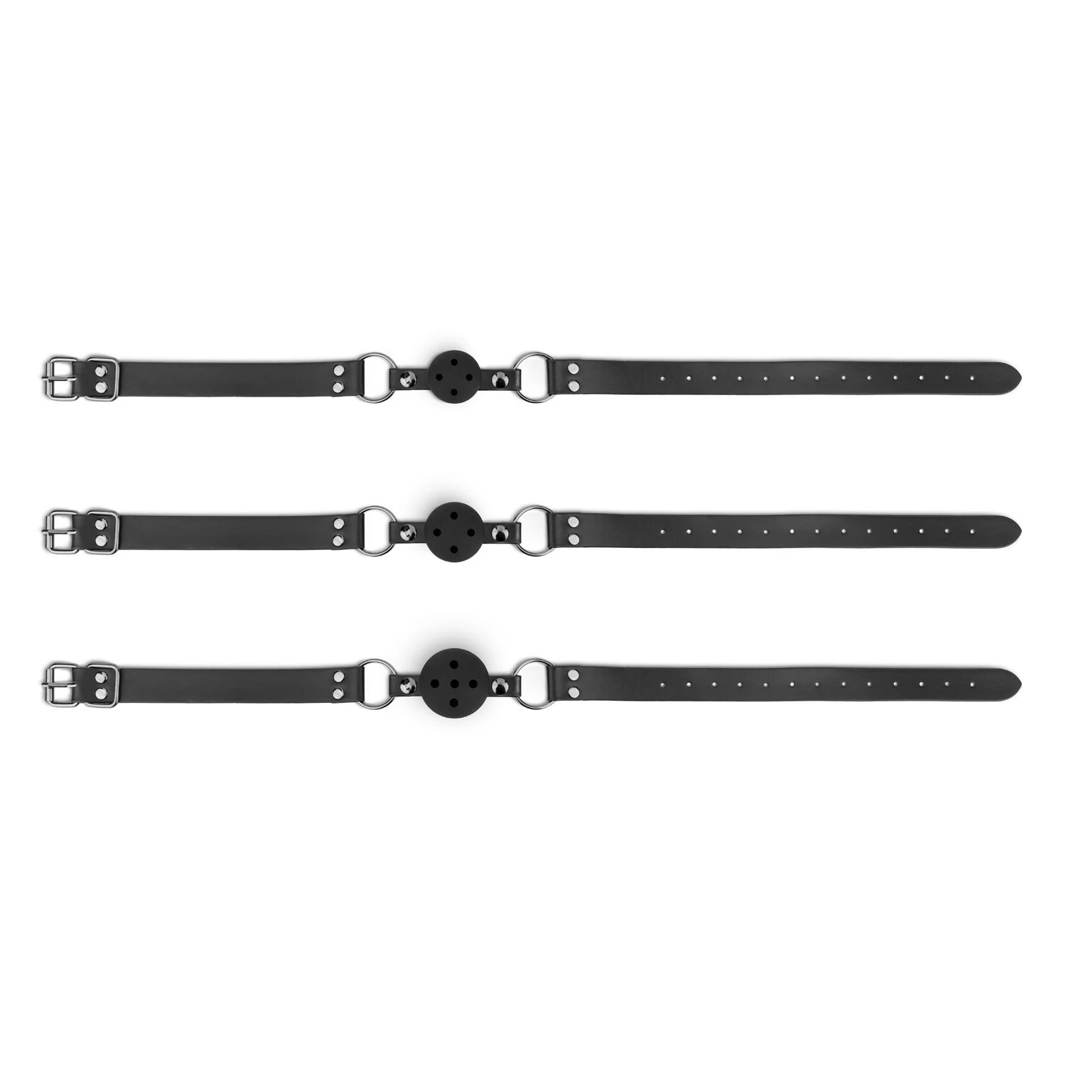 Zwarte ball gags set van drie met comfortabele pasvorm