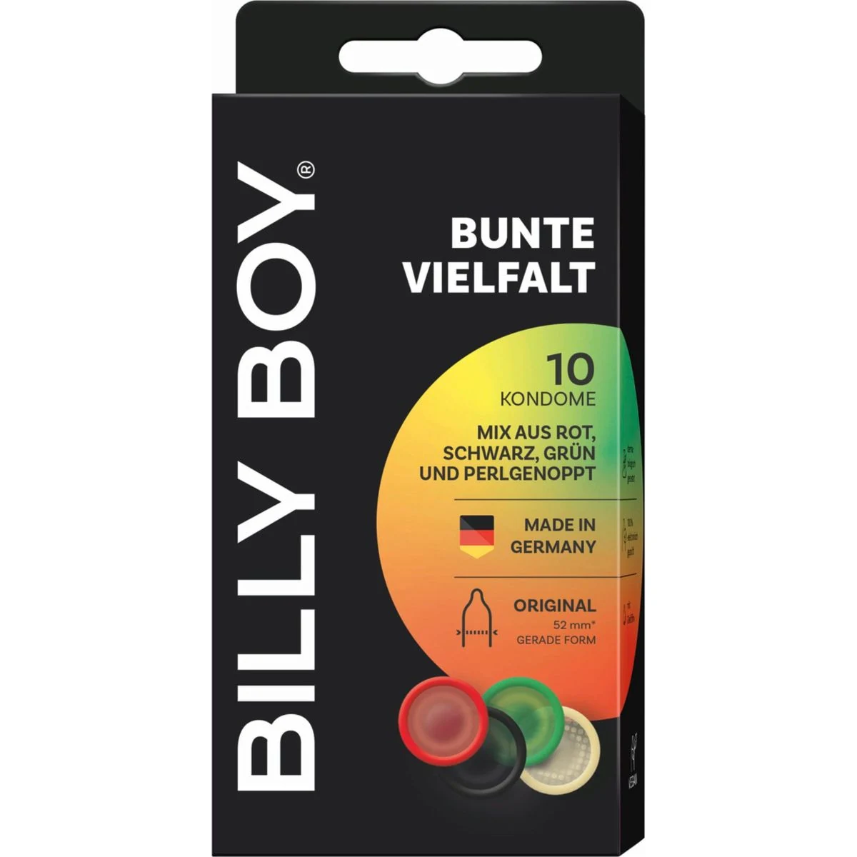 Billy Boy Bunte Vielfalt condooms mixverpakking met 10 condooms, diverse kleuren en glijmiddel