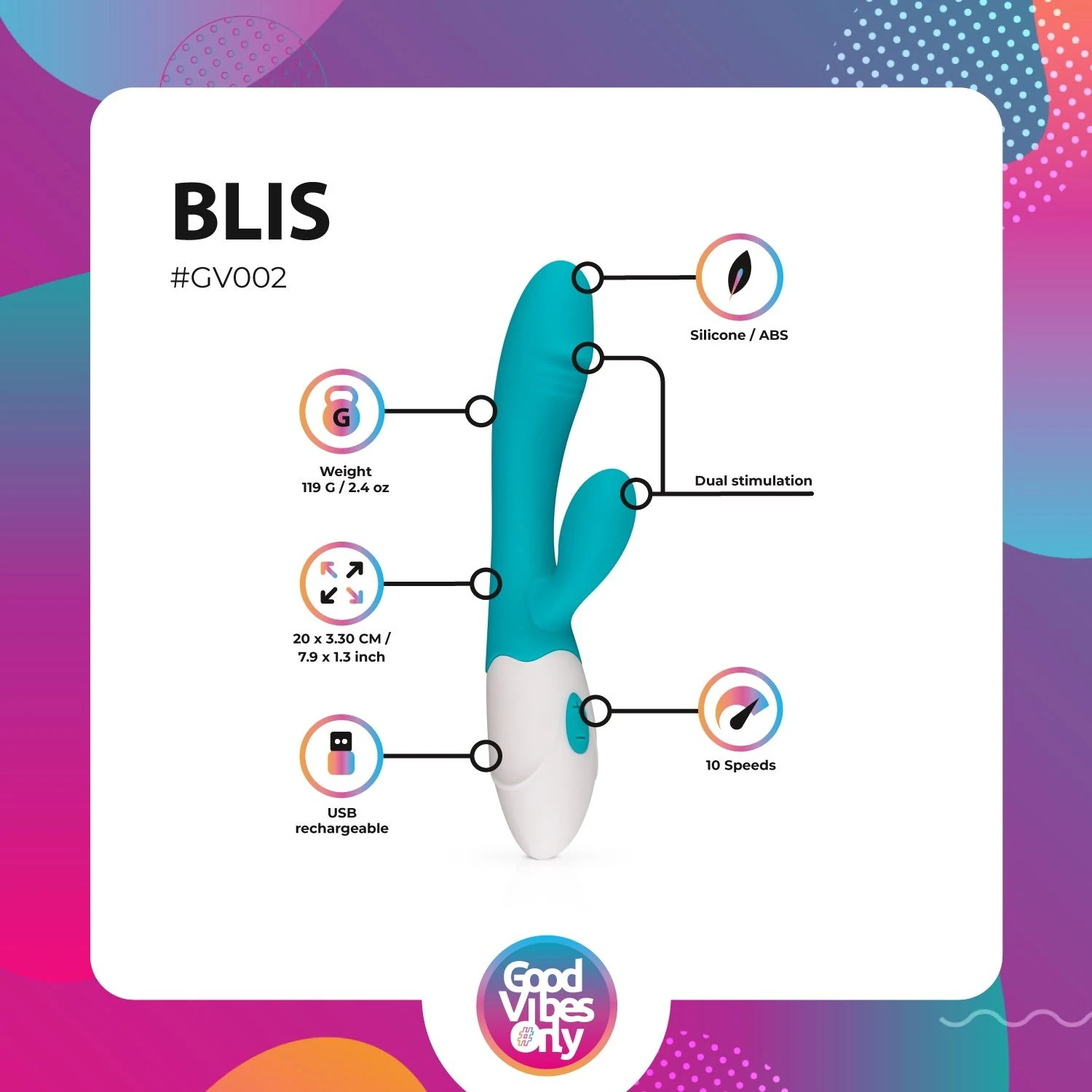 Blis Rabbit Vibrator voor stimulatie van vagina, G-spot en clitoris