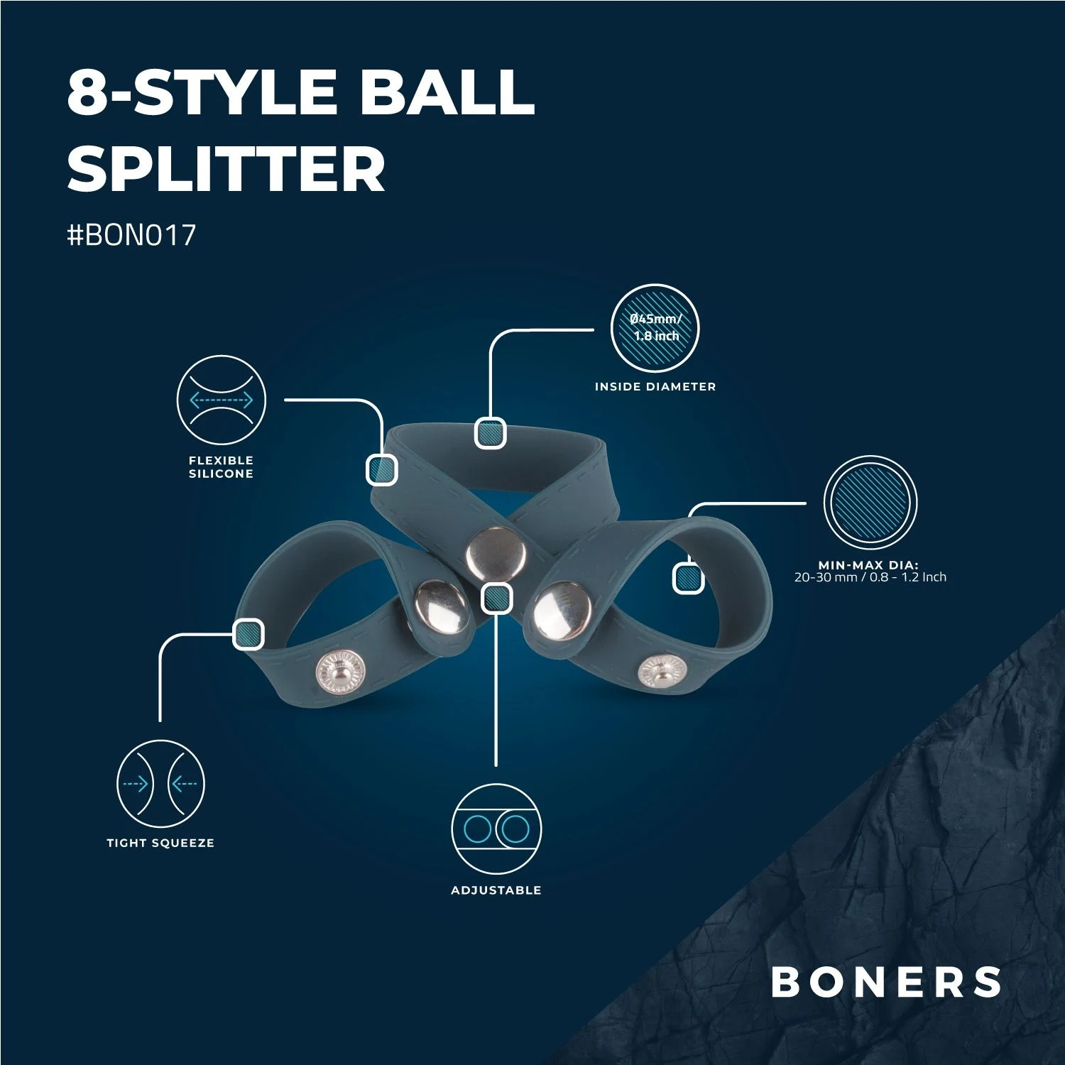 Boners 8-Style Ballsplitter flexibele ball splitter voor scrotumstimulatie