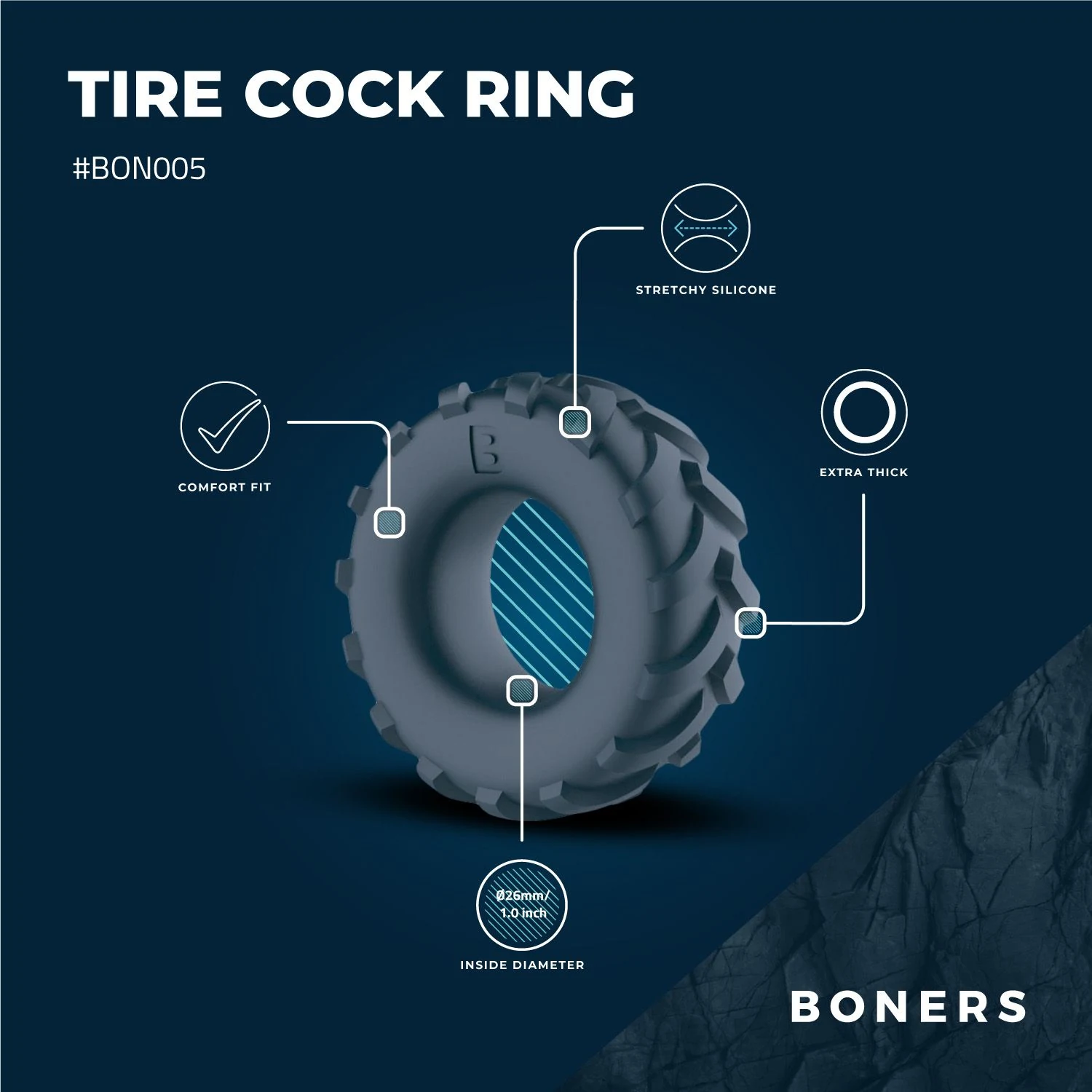 Boners Band Cockring Grijs met stoer design