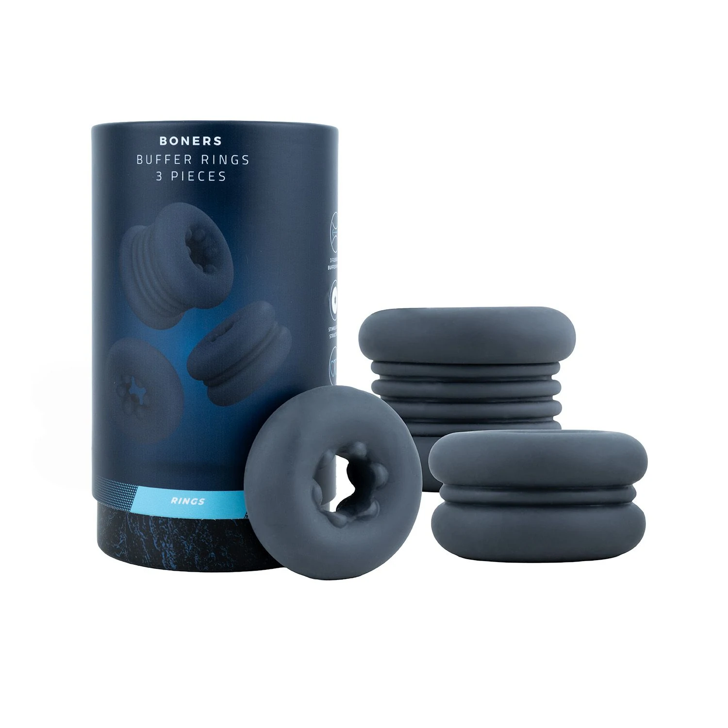 Boners Buffer Ringen blauw, set van 3 diepte-regulerende ringen