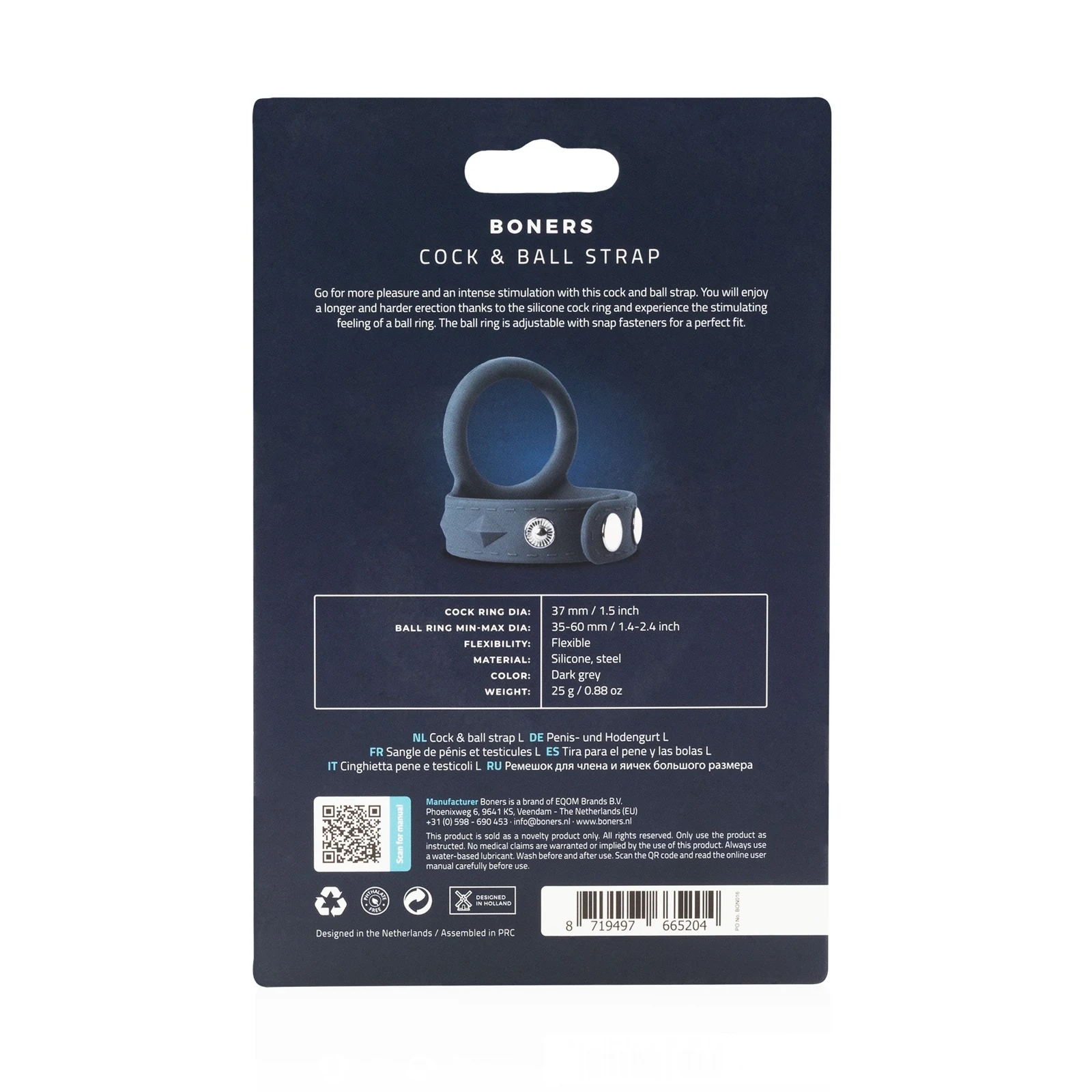 Boners Cock & Ball Strap L, grote maat cockring voor hem