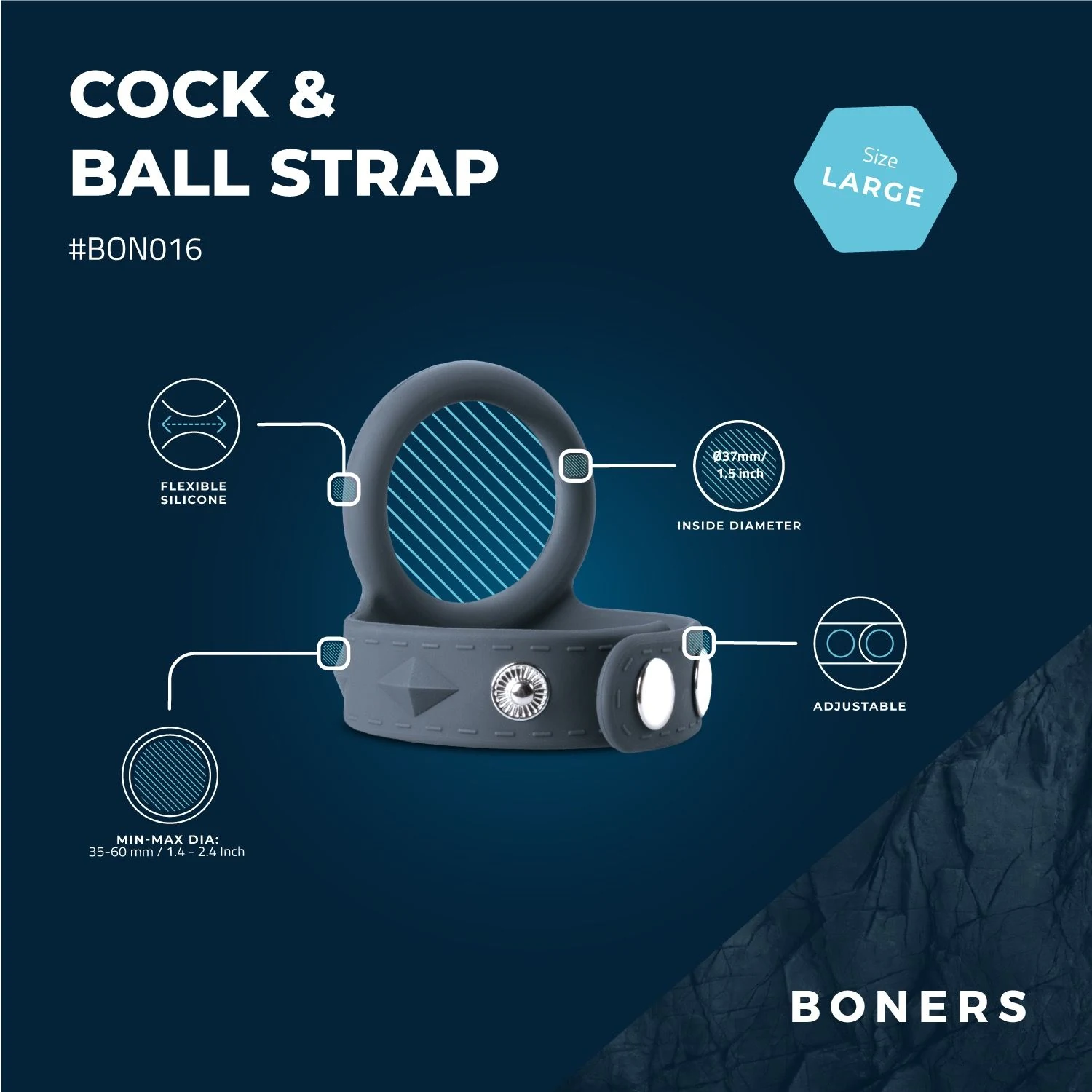 Boners Cock & Ball Strap L met verstelbare balring met drukknoopjes
