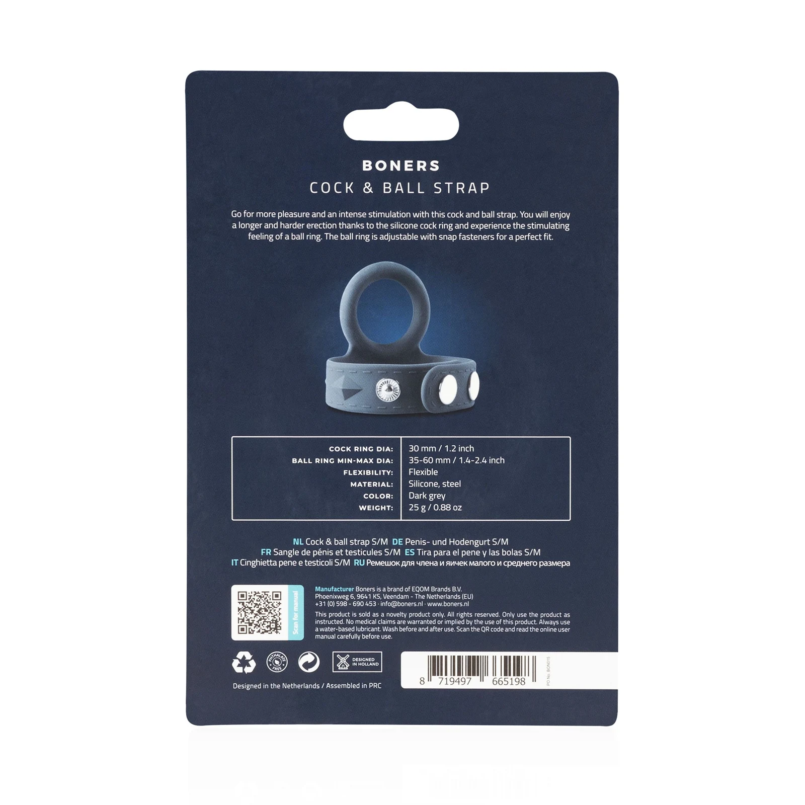 Boners Cock & Ball Strap S/M cockring en balring in één