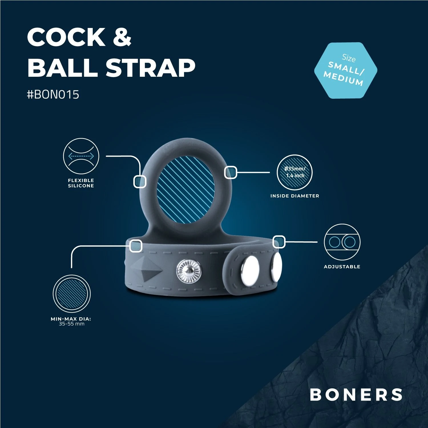 Boners Cock & Ball Strap S/M zachte en rekbare cock- en balring