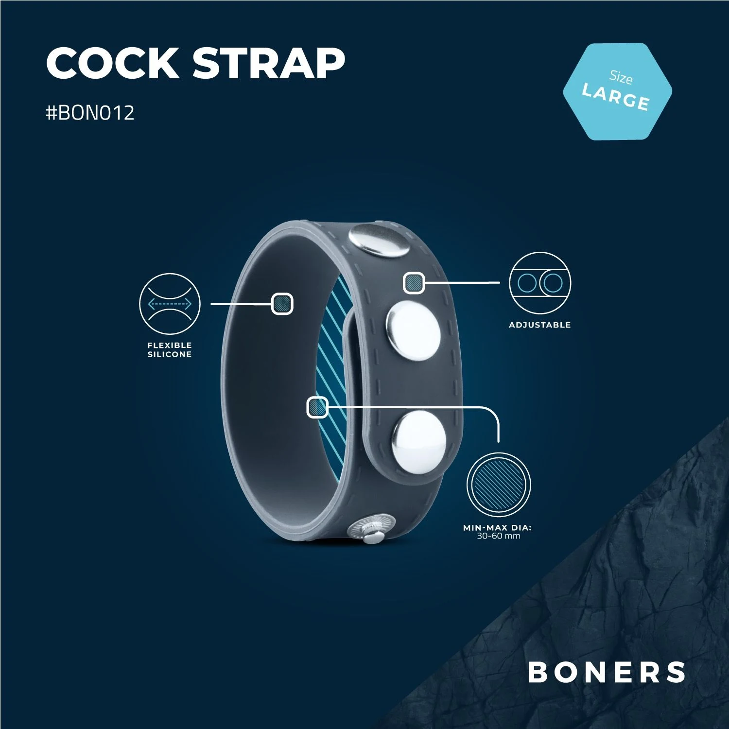 Boners Cock Strap maat L multifunctionele cockring voor penis en balzak