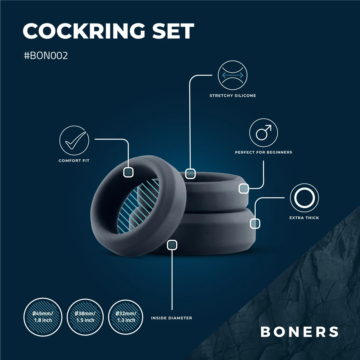 Boners Cockring Set 3-delig met drie maten