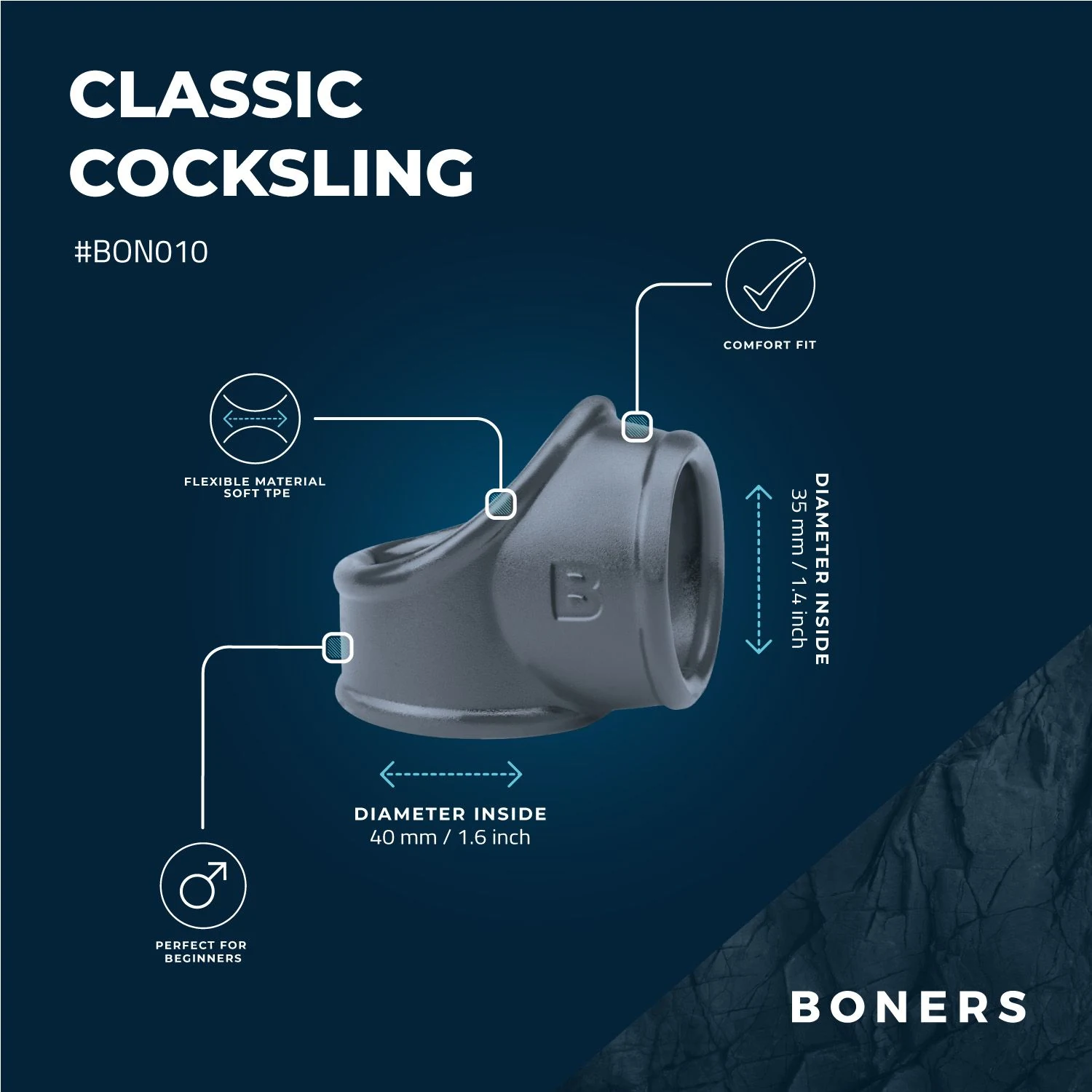 Boners Cocksling grijs met cockring en ballstretcher in één