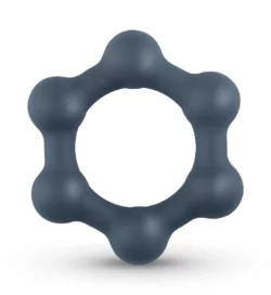 Boners Hexagon Cockring met stalen kogels van zacht siliconen