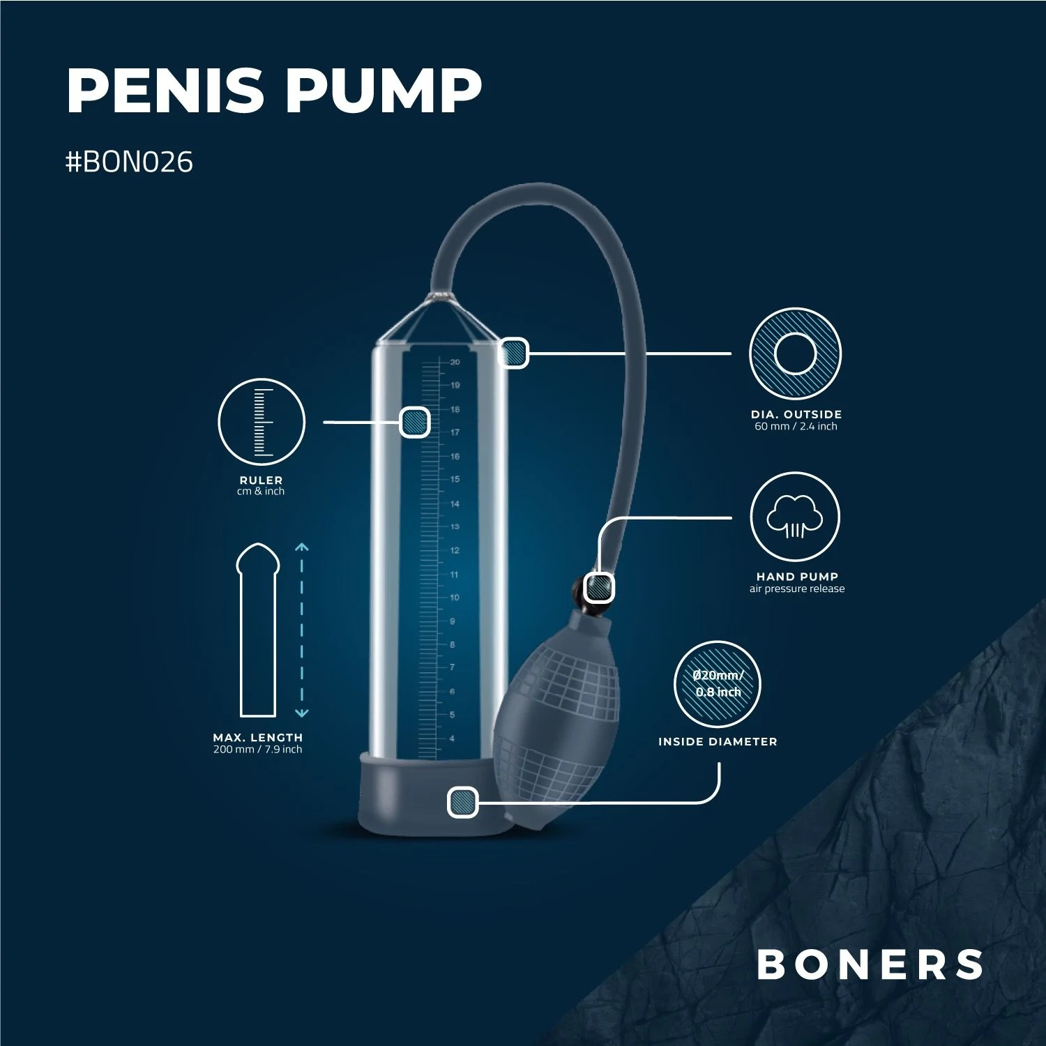 Boners Penispomp No. 1 met transparante cilinder en bediening via knijpbal