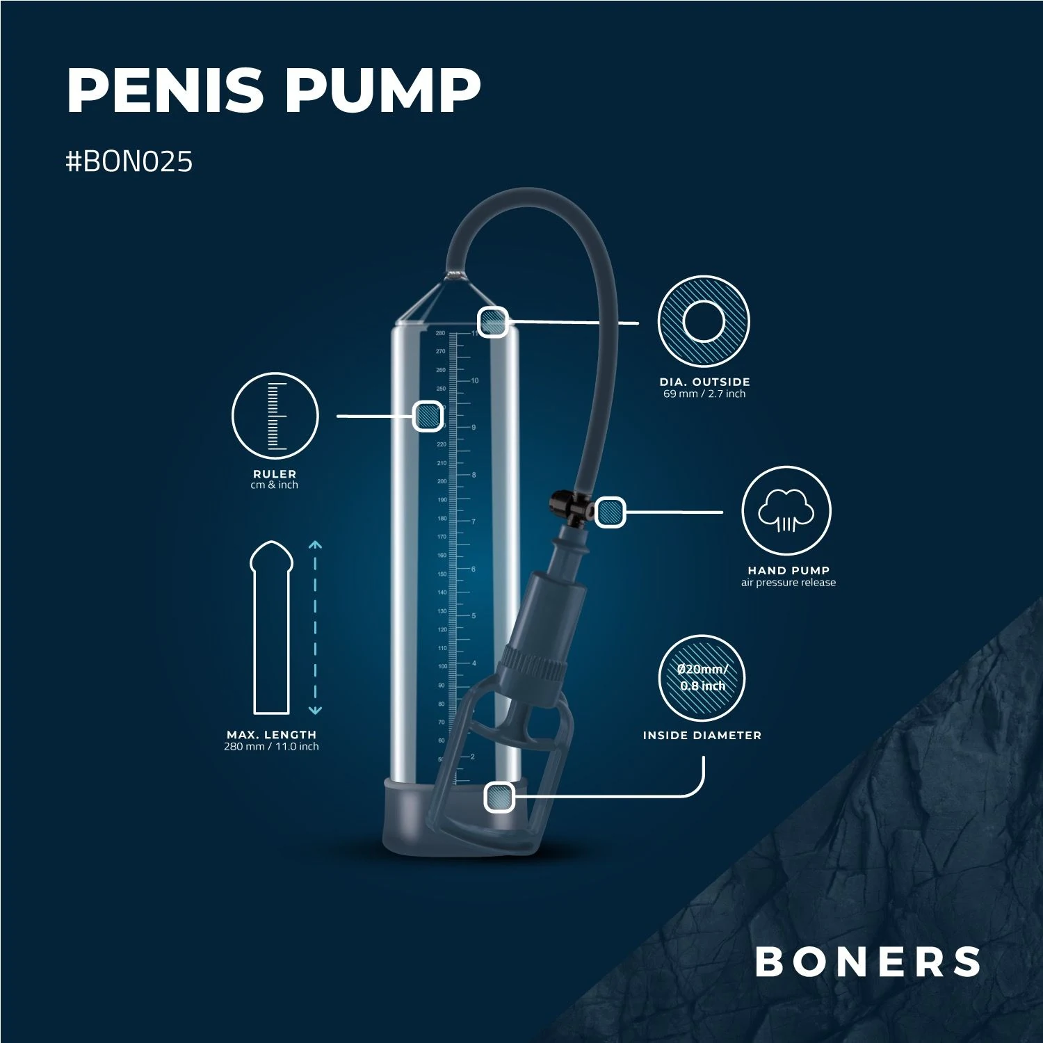 Boners Penispomp No. 2 met lengte van 325 mm en buitendiameter van 69 mm