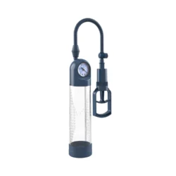 Boners penispomp met drukmeter in blauw met transparante cilinder