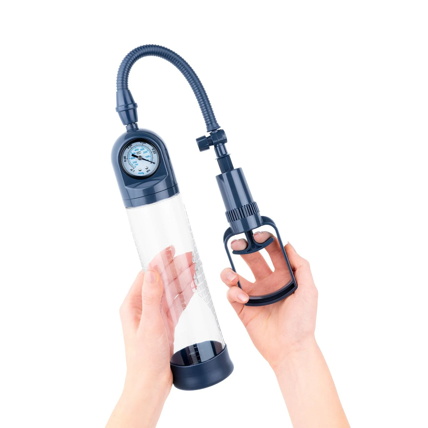 Boners penispomp met drukmeter, adapters en ingebouwd ventiel