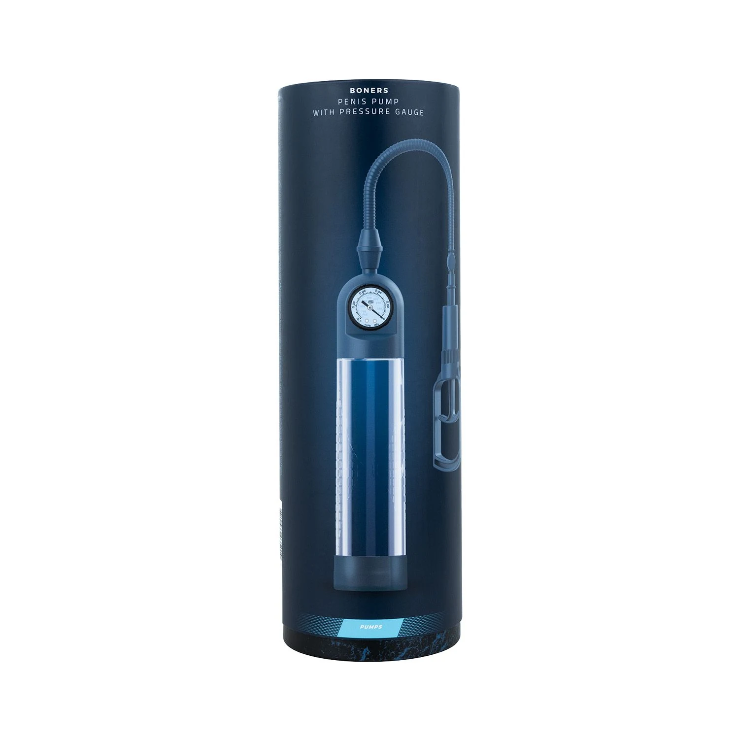 Boners penispomp met drukmeter blauw voor gecontroleerde stimulatie
