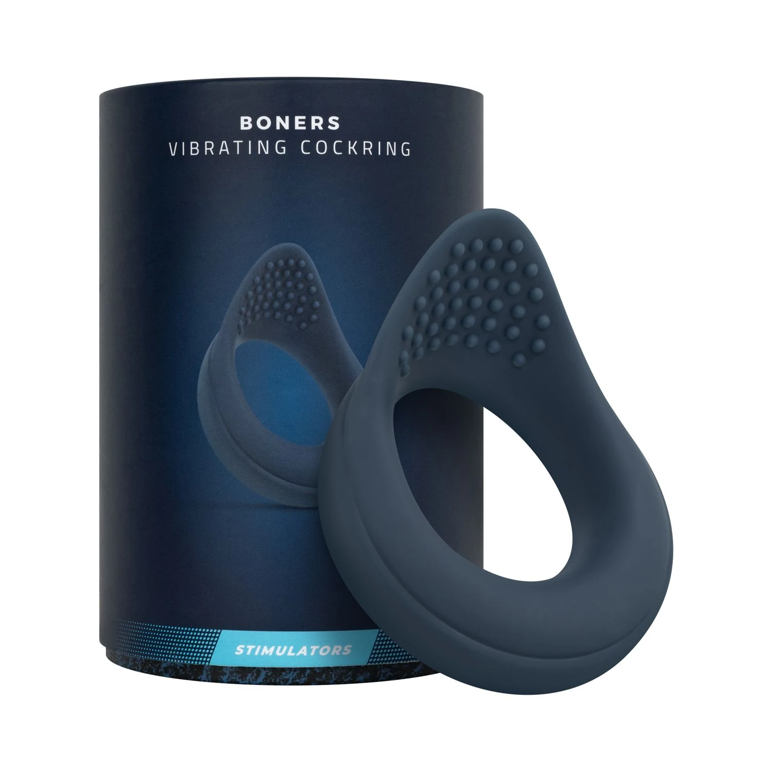 Blauwe Boners cockring met vibratie en siliconen perineum verlengstuk