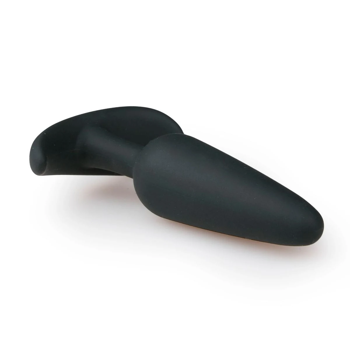 Zwarte siliconen buttplug M met platte onderkant en lange hals