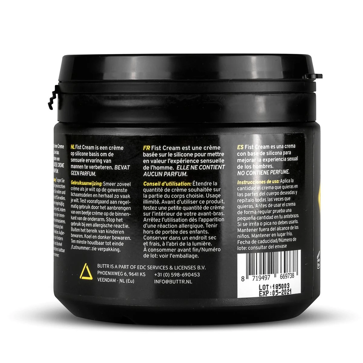 BUTTR Fisting Crème 500 ml, dikker dan standaard glijmiddelen voor soepele penetratie