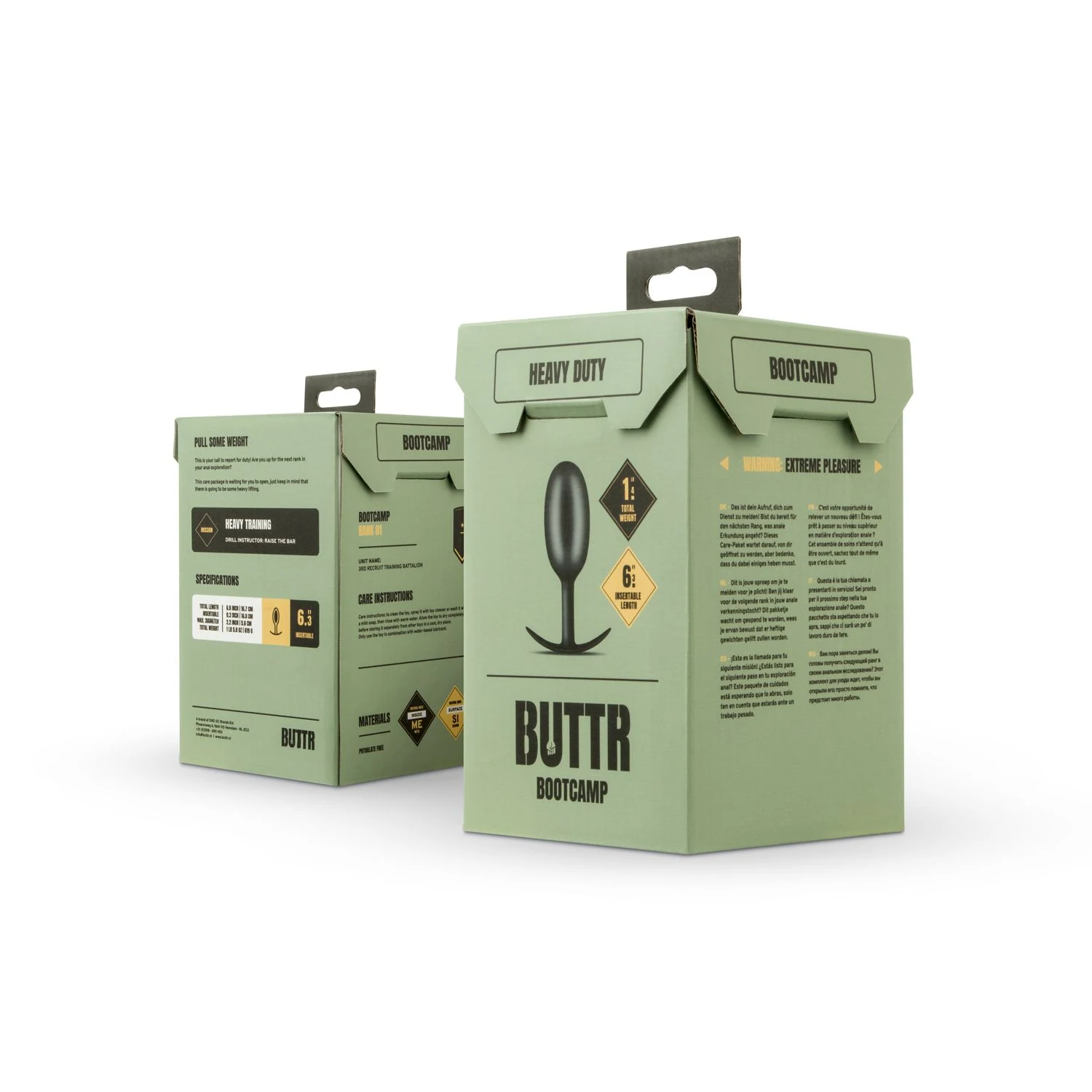 Zwarte verzwaarde anaalplug van BUTTR met breed handvat en maximaal 56 mm diameter