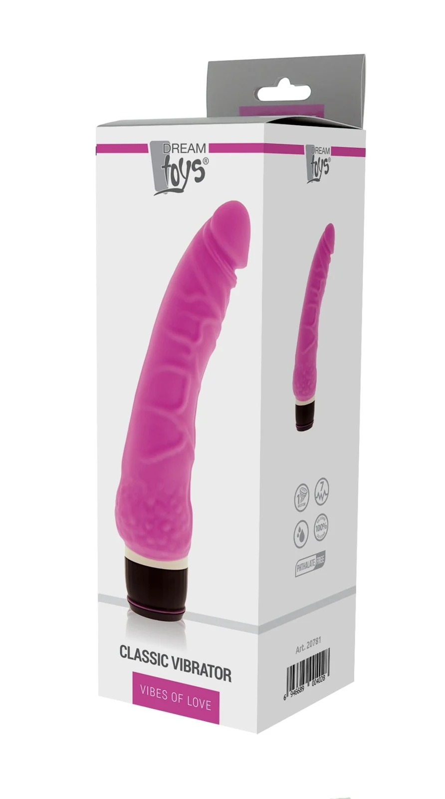 Classic Slim Vibrator Pink, 21 cm lang met pushbutton bediening