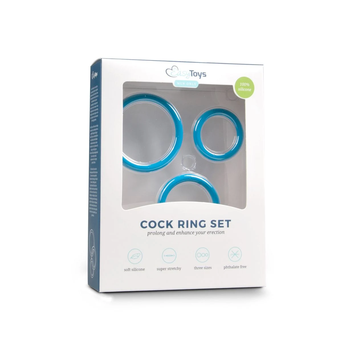 cockring set blauw van Easytoys Men Only met rekbare siliconen ringen