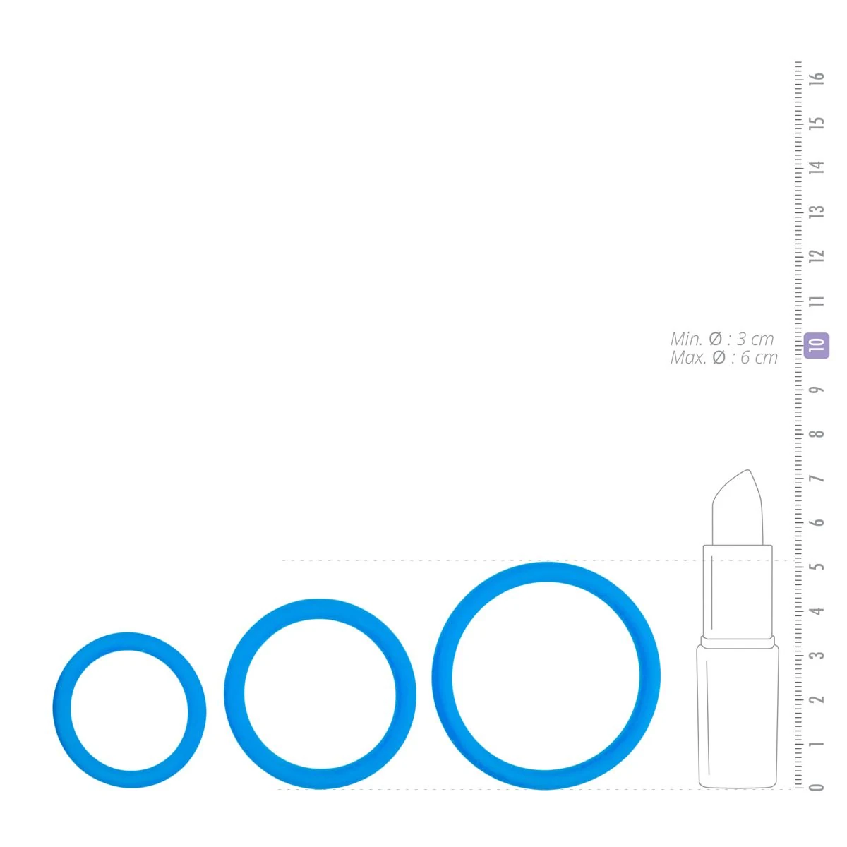 3-delige blauwe cockring set met diameters van 3, 4 en 5 cm