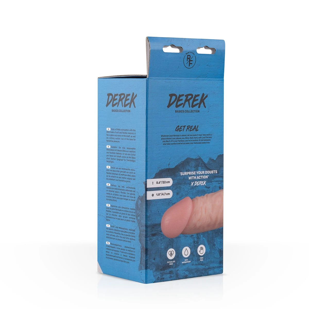 Derek realistische dildo 22 cm unisex met glad aanvoelend flexibel materiaal
