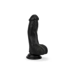Dildo met ballen 12 cm in zwart met gebogen schacht en zuignap
