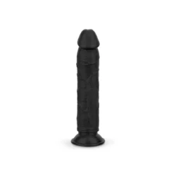 Dildo zonder ballen zwart van 17,5 cm met realistische kenmerken en zuignap
