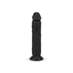 Zwarte dildo 22,5 cm zonder ballen met geaderde schacht en zuignap