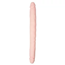 Double ended dildo van 40 cm in beige siliconen met realistisch design