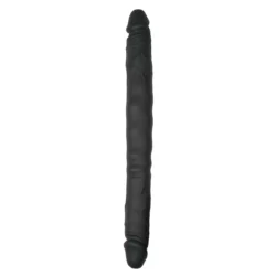 Dubbele dildo zwart van 40 cm met realistisch design en getextureerde schacht