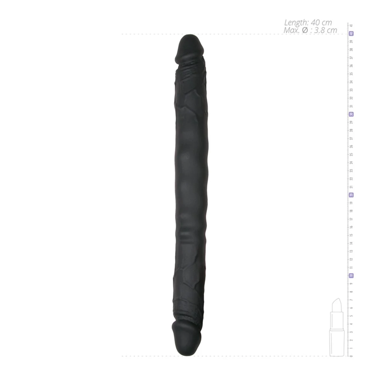 Dubbele dildo zwart 40 cm, unisex sextoy met maximale diameter van 37 mm