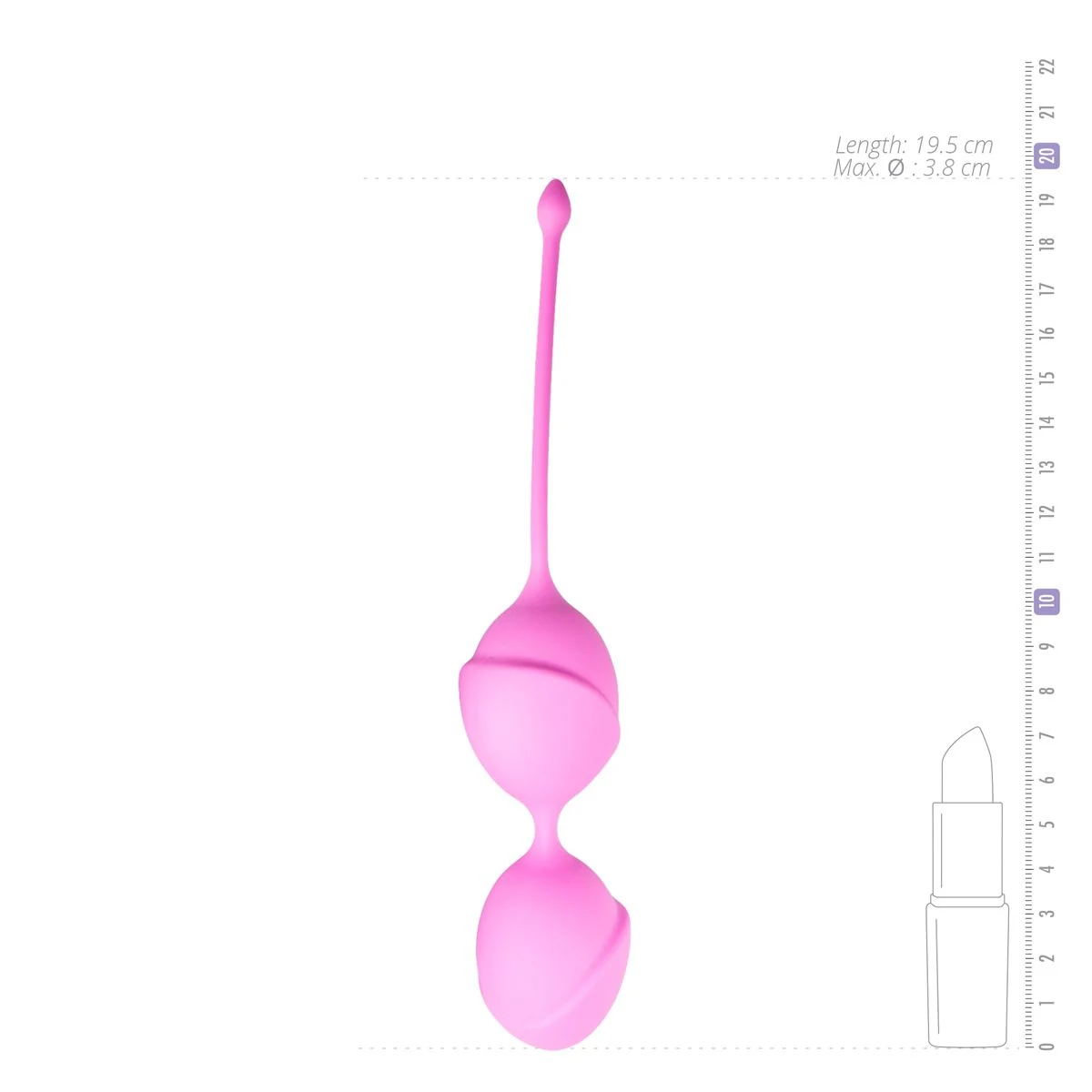 Dubbele vaginaballetjes roze, lengte 195 mm en geschikt voor glijmiddel op waterbasis