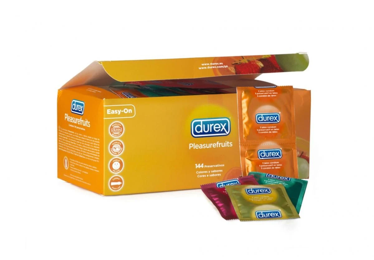Durex Pleasurefruits condooms 144 stuks, mix verpakking met normaal glijmiddel